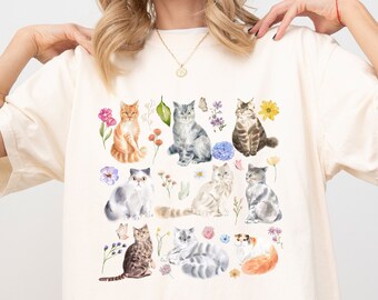 Comfort Colors® Cottagecore Clothing Kittens and Flowers Shirt Pressed and Painted Flower Aesthetic Wildflower Cat Lover Gift Cat Academia