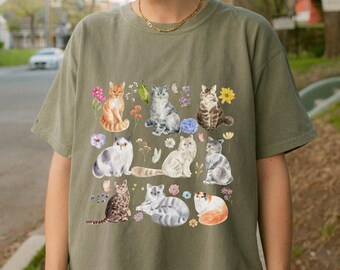 Comfort Colors® Cottagecore Clothing Kittens and Flowers Shirt Pressed and Painted Flower Aesthetic Wildflower Cat Lover Gift Cat Academia