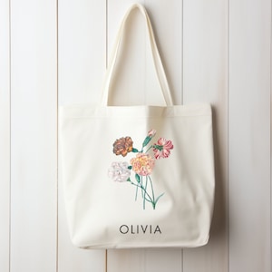 Janvier, cadeau fleur de naissance personnalisé, sac en toile personnalisé, cadeau d'anniversaire pour elle, cottage, cadeau pour maman, meilleure amie, cadeau de Noël
