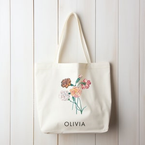 Regalo floreale di nascita personalizzato di gennaio Borsa in tela personalizzata Regalo di compleanno per il suo cottage Regalo principale per la mamma Regalo per la migliore amica Regalo di Natale