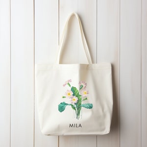 Regalo floreale di nascita personalizzato di febbraio Borsa di tela personalizzata Regalo di compleanno per il suo cottage Regalo principale per la mamma Regalo per la migliore amica Regalo di Natale