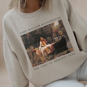 John William Waterhouse La Dame de Shalott Sweatshirt Romantisme Light Academia Artsy Cadeau Célèbre Peinture Chemise Poète Chemise Dark Academia