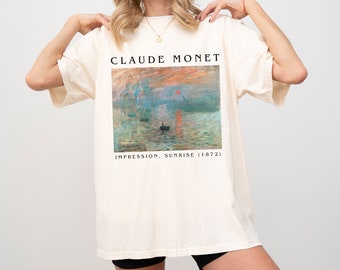 クロード・モネ「印象、日の出」Tシャツ ライトアカデミアコテージコア美的シャツ インディーズクロージング ユニークアート メジャーギフト フローラルシャツ