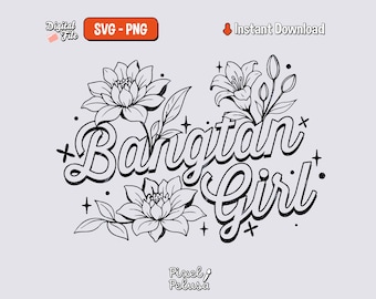 K-Pop Inspired Floral Girl PNG | Vintage Flower Typography Design | Cute Sublimation Graphic