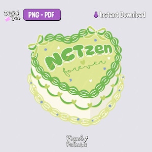 Grüner Herzkuchen Kpop | K-Pop-PNG | Digitale Kpop-Aufkleber | Kpop-Aufkleber