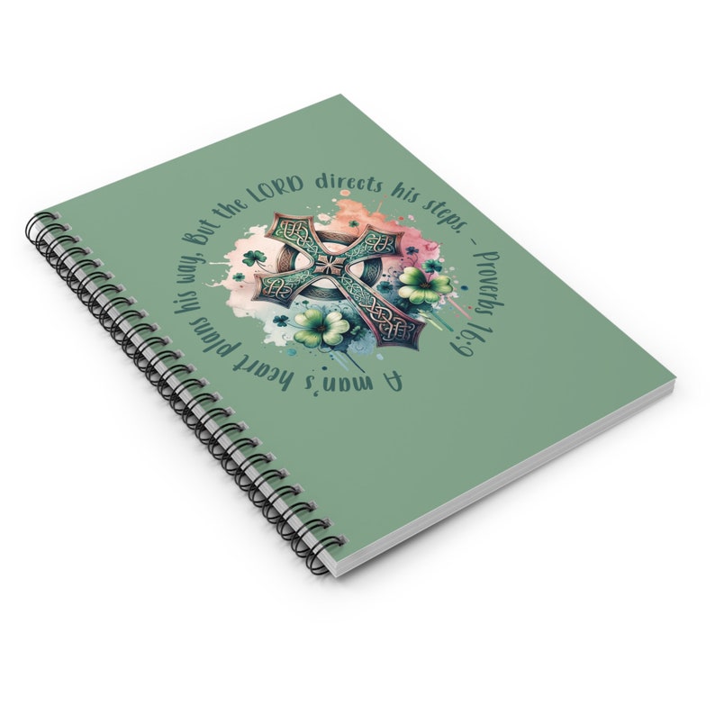 Celtic Cross Notebook With Bible Verse Proverbs 16:9, St Patricks Day ...