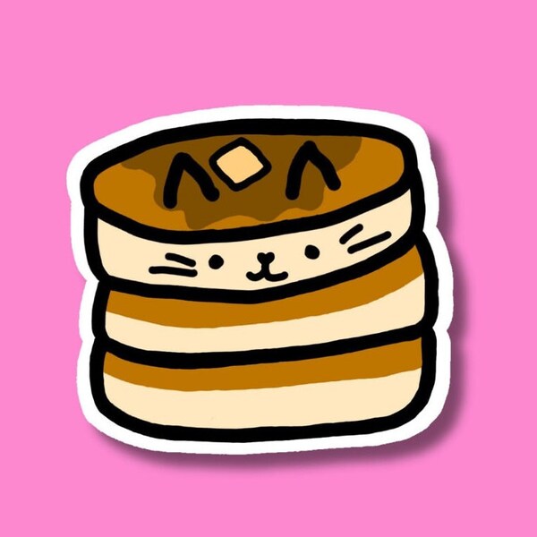 Pancake Cat Sticker, Kawaii Stationery, Gift for Cat Lovers, Gift for Foodies, Cat Food Art Sticker, Laptop Sticker, Waterproof Vinyl Decal