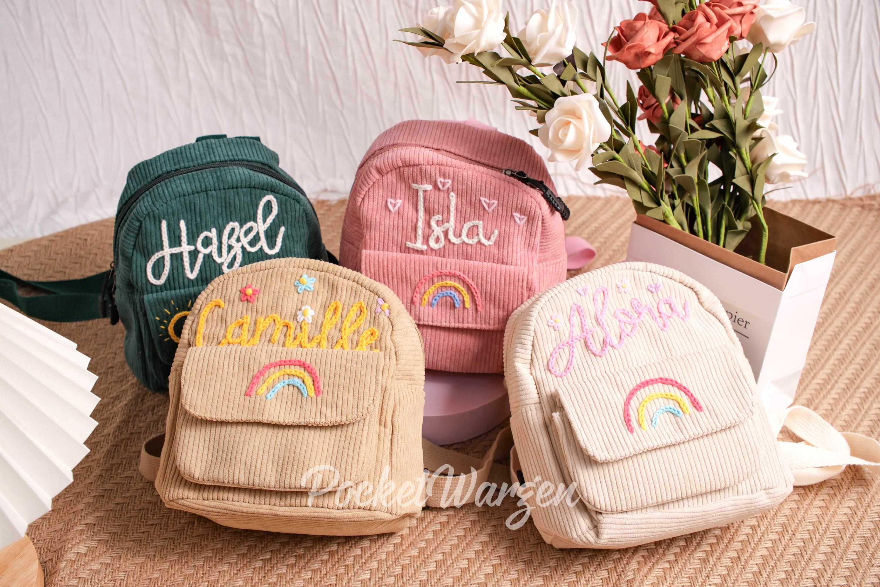 Zaino in velluto a coste personalizzato con fiocco, borsa per la