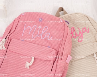 Zaino in velluto a coste personalizzato: borse scolastiche ricamate a mano per bambini e neonati