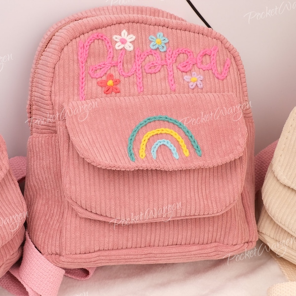 Personalized Kids Mini Backpack: Hand-Embroidered Custom Name Bag