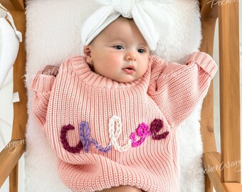 Bespoke Baby jumper: Hand-Embroidered Name & Monogram - A Treasured Gift from Auntie to Your Little One