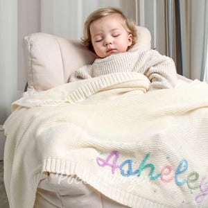 Custom Knit Baby Blanket: Hand-Embroidered Organic Cotton Swaddle (30x40 inches)