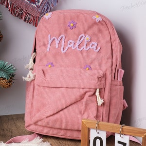 Personalized Corduroy Backpack: Hand-Embroidered School Bags for Kids and Toddlers zdjęcie 5