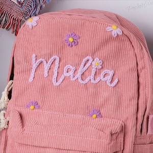 Personalized Corduroy Backpack: Hand-Embroidered School Bags for Kids and Toddlers zdjęcie 6