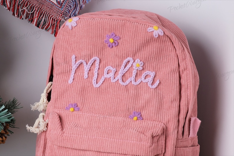 Personalized Corduroy Backpack: Hand-Embroidered School Bags for Kids and Toddlers zdjęcie 6