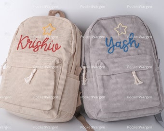 Zaino in velluto a coste personalizzato: borse scolastiche ricamate a mano per bambini e neonati