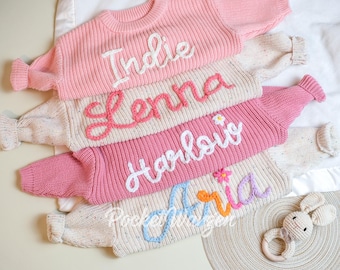 Hand-Embroidered Baby Jumper: Personalized Name, Custom Cotton Sweater