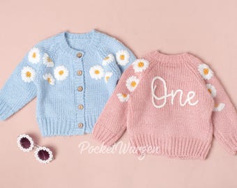 Personalized Daisy Sweater: Hand-Embroidered Cotton Knitwear