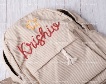 Personalized Corduroy Backpack: Hand-Embroidered School Bags for Kids and Toddlers