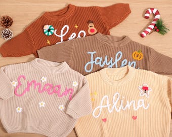 Handgeborduurde custom babysweater | Gepersonaliseerde gebreide trui