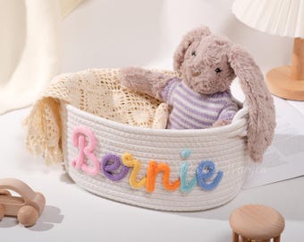Personalized Baby Name Basket: Handwoven Nursery Storage Bin
