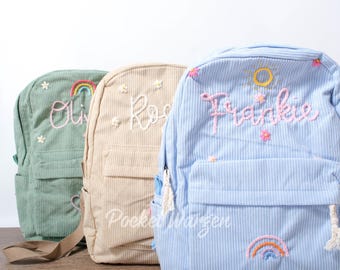 手刺繍の幼児用バックパック：パーソナライズされたスクールバッグ