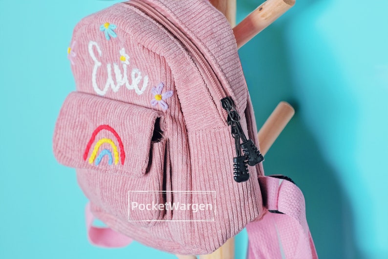 Personalisierter Kinder Mini-Rucksack: Handbestickter individueller Namenstasche Bild 4