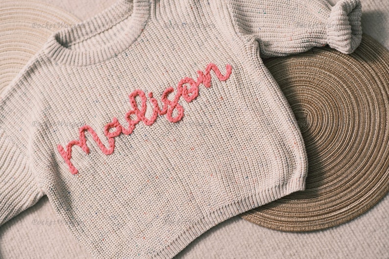 Bespoke Baby jumper: Hand-Embroidered Name & Monogram A Treasured Gift from Auntie to Your Little One image 4