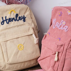 Personalized Corduroy Backpack: Hand-Embroidered School Bags for Kids and Toddlers zdjęcie 4