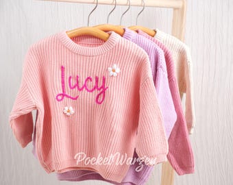 Custom Baby Name Sweater, Hand-Embroidered 100% Cotton Knitwear