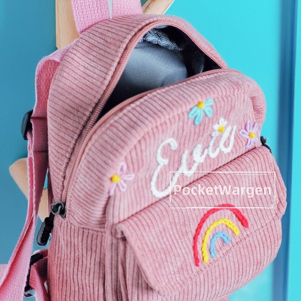 Personalisierter Kinder Mini-Rucksack: Handbestickter individueller Namenstasche