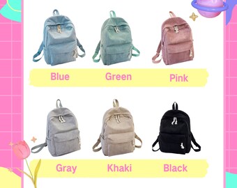 Personalized Corduroy Backpack: Hand-embroidered School Bags for