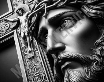 Jesus Face Laser Engrave PNG: Detailed Cross Image (Digital File)