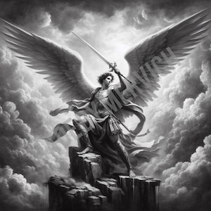 Imagen PNG de Arcángel grabada con láser: archivo digital DIY