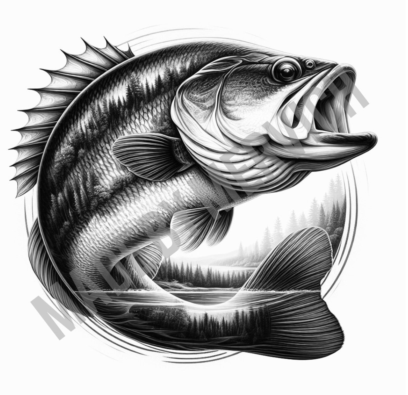 Largemouth Bass Laser Engrave Image: DIY PNG File (digital Download ...