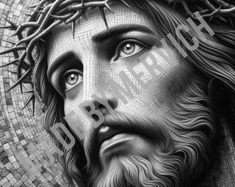 Jesus Mosaic Face PNG - Laser Engrave Image (Digital File)