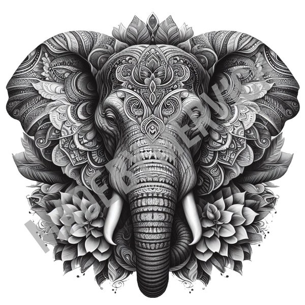 Laser Engrave PNG - Beautiful Elephant Head Mandela / Laser Ready / PNG Engraving / Burn / Laser Engrave Image / Digital Laser Engrave File