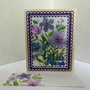 F02 (Tarjeta de felicitación hecha a mano Hola Amigo n.° 5 - Saludo - Festividad - Regalo - Única - Floral - Flores - Bendiciones)