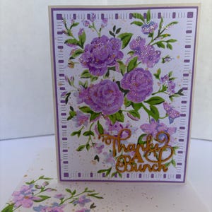 T02 (Thanks A Bunch Cartão de felicitações feito à mão nº 11 - Saudação - Presente - Único - Floral - Flor - - Obrigado - Rosas)