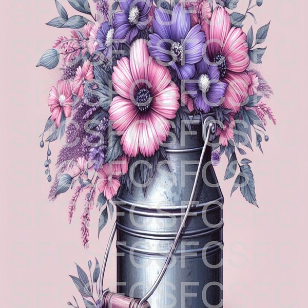 vintage milk can with flowers
