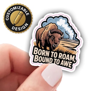 Bison Yellowstone Sticker – Born to Roam Retro Decal for Laptop, Water Bottle, Travel Journal, National Park Gift