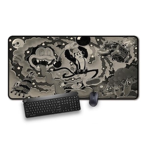 Large Vintage Cartoon Style Mouse Pad, Gaming Desk Mat with Keyboard and Mouse Compatibility, Anti-Slip Rubber Base