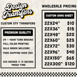 Custom DTF Gang Sheet - Heat Transfer - 22" x 24" - Wholesale Pricing - Direct To Film Sheet