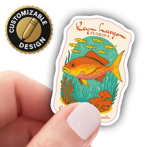 Key Largo Florida Sticker - Colorful Reef Fish & Coral Art, “Color Below the Current” Ocean Vinyl Decal for Dive and Beach Lovers