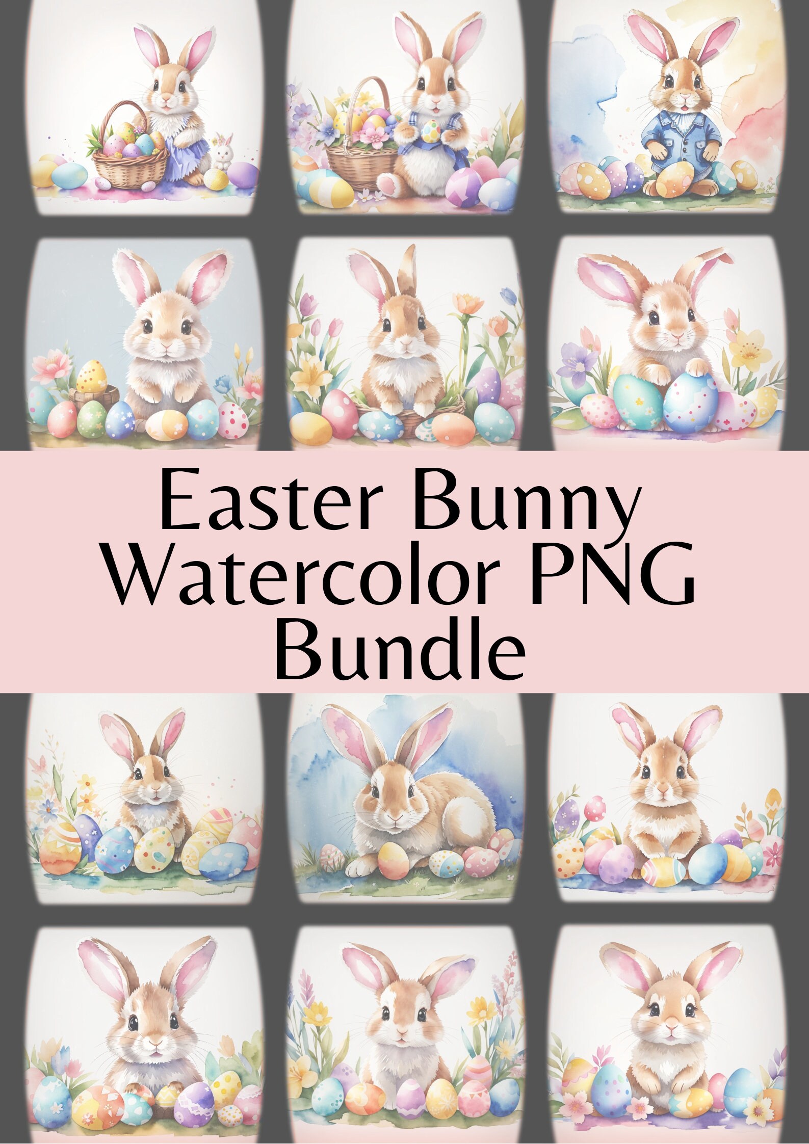 Easter Bunny Watercolor Bundle | 25 PNG Images | Cute | Print on Demand ...