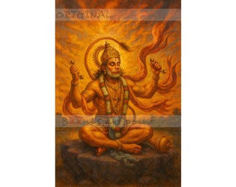 Hanuman ji- devotee of Lord Rama, Sita Ramayana, Indian Wall Art, Hindu God, Brahmachari, Bajrangabali, Maruti, Original Handmade Painting