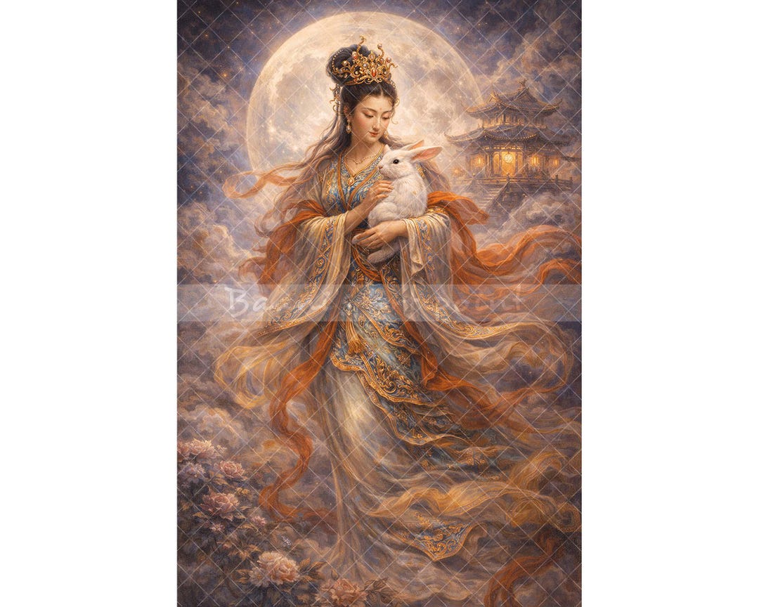 Chang'e, Chinese Moon Goddess With Jade Rabbit, Mythology Painting ...