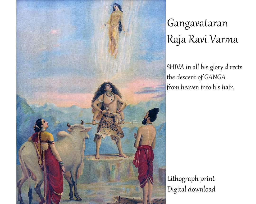 Raja Ravi Varma Lithograph Print, Gangavataran, Rare, Vintage, Size 36 ...