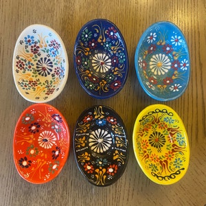 Ceramic Gondola Shaped Sauce Bowls Set, Handmade Colorful Floral Pattern, Pinch Bowls, Dipping Sauce Bowls, Gravy Boat, Dessert Bowls, 4&quot;