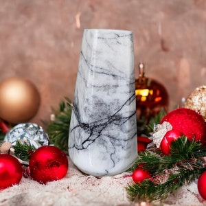 Decorative Marble Candle Holder, Natural Marble Pattern, Marble Pillar, Tea Light Holder, Table Top Marble Decor, Calacatta Viola, 6&quot;